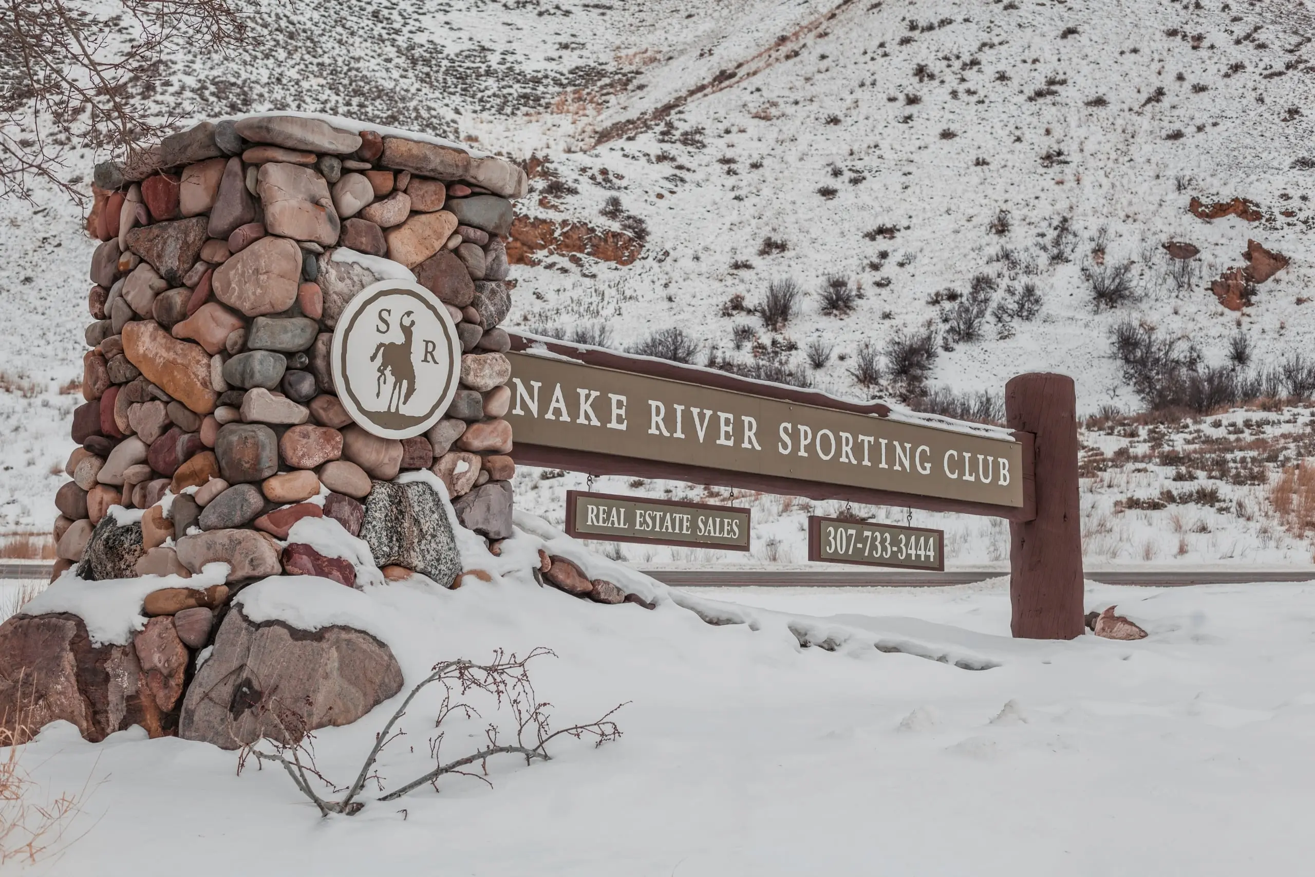 Snake River Sporting Club entrance in winter