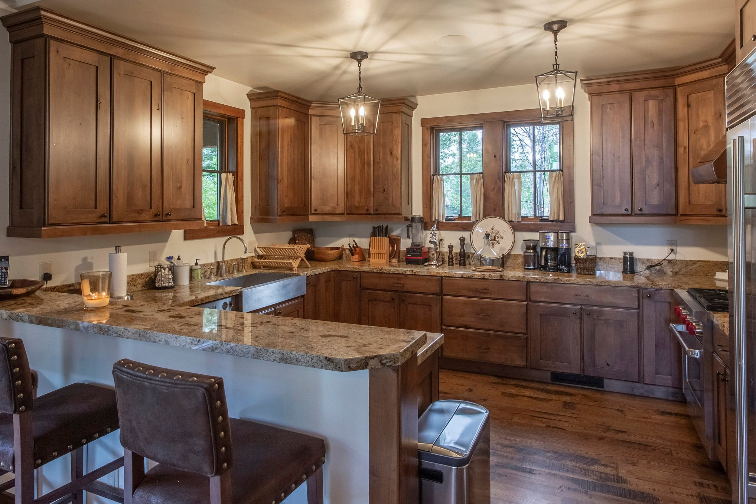 Kitchen area in Martin Creek Cottage part of the Private Residence Collection at Snake River Sporting Club in WY.