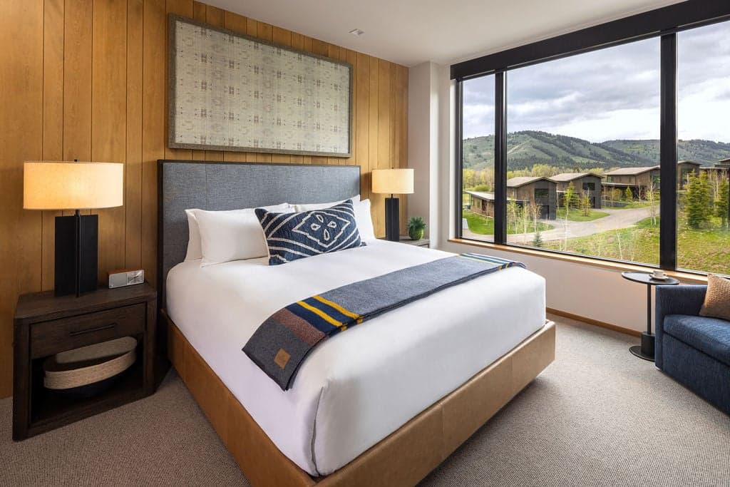 King Bedroom Guest Room at the Sylvan Lodge, located at Snake River Sporting Club in Jackson.