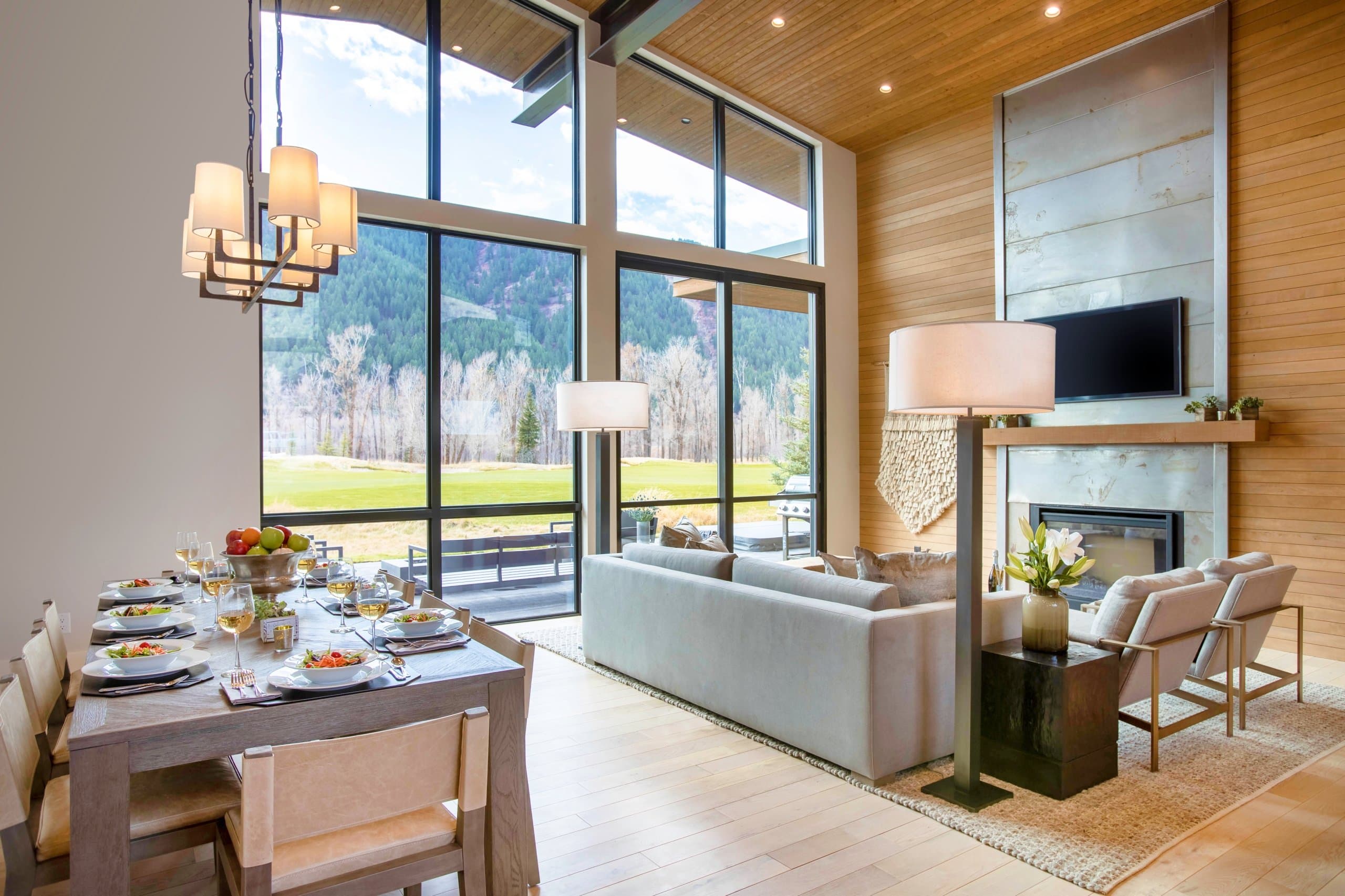 The dining and living areas of a private residence at Snake River Sporting Club